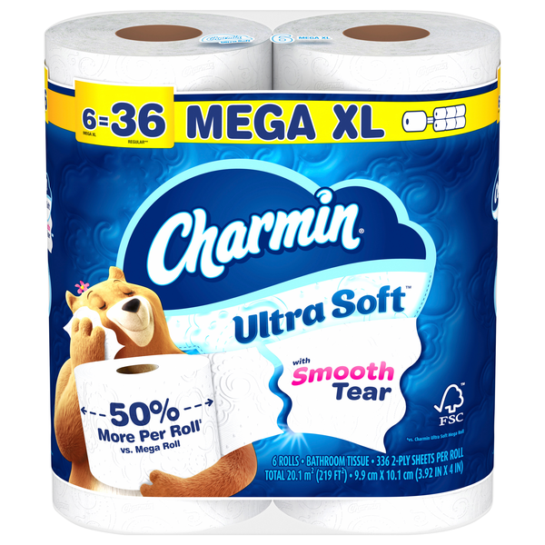 Charmin Ultra Soft Mega XL Roll 2-Ply Toilet Paper Unscented - 6 ct