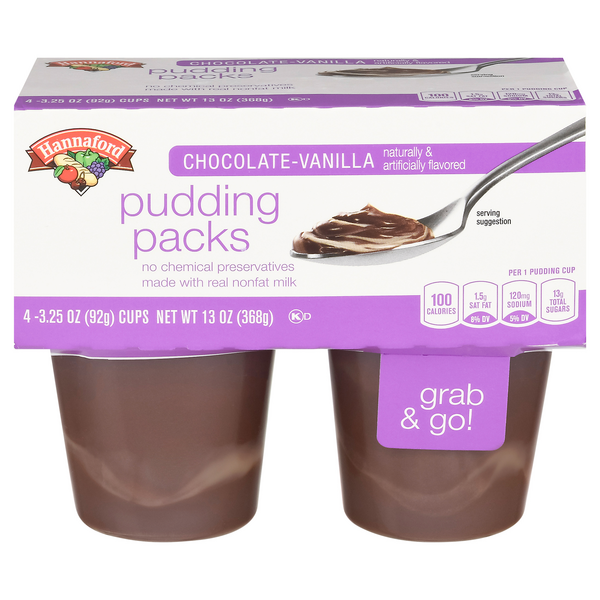 Hannaford Pudding Packs Chocolate/Vanilla - 4 ct