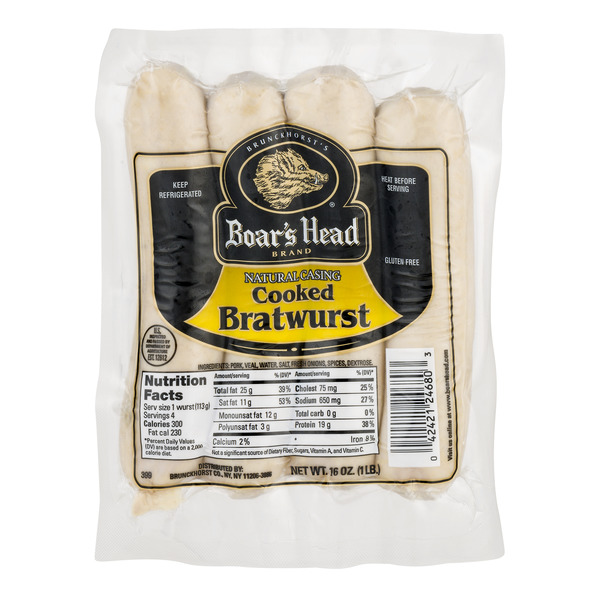 Save on Boar's Head Deli Bratwurst Natural Casing Cooked 4 ct Order