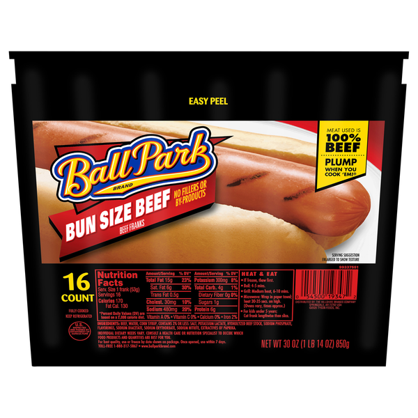 Ball Park Bun Size Beef Franks - 16 ct
