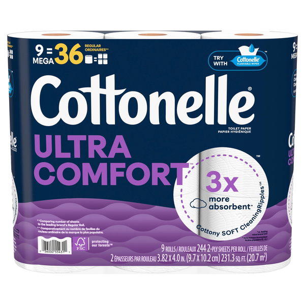 Cottonelle Ultra Comfort Mega Roll 2-Ply Toilet Paper Unscented - 9 ct