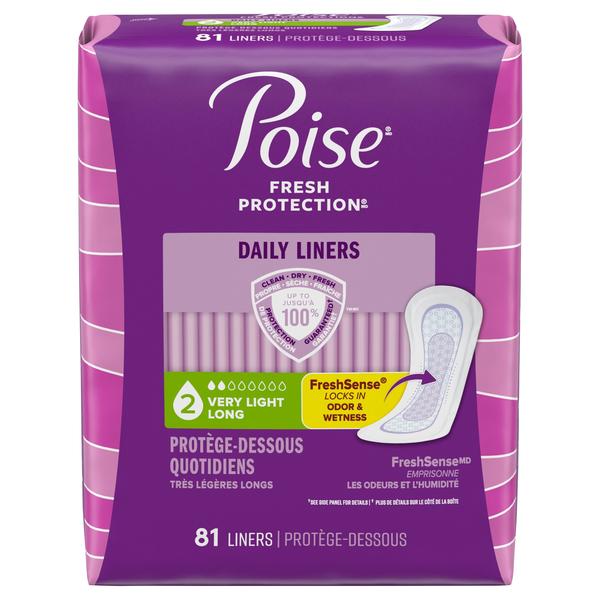 Poise Daily Incontinence Liners Long Length Absorbency Very Light