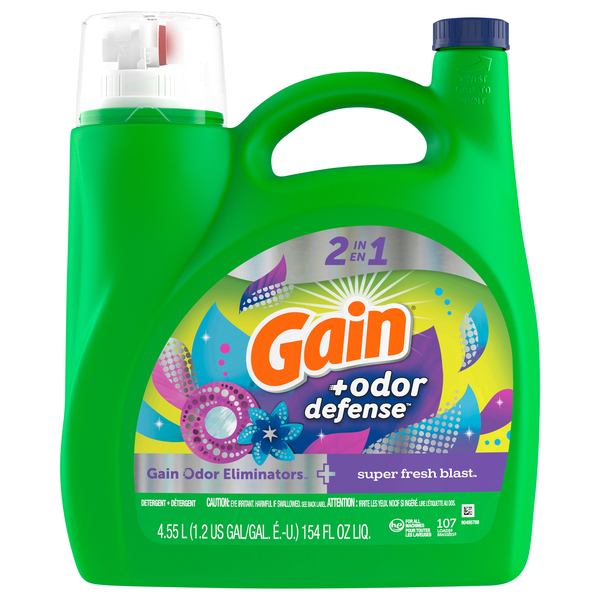 Save on Gain + Odor Defense 2in1 Liquid Laundry Detergent Super Fresh