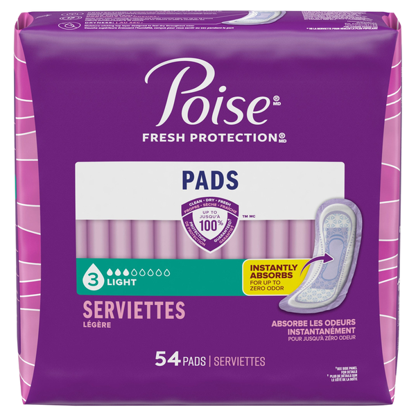Poise Incontinence Pads Light Absorbency Regular Length