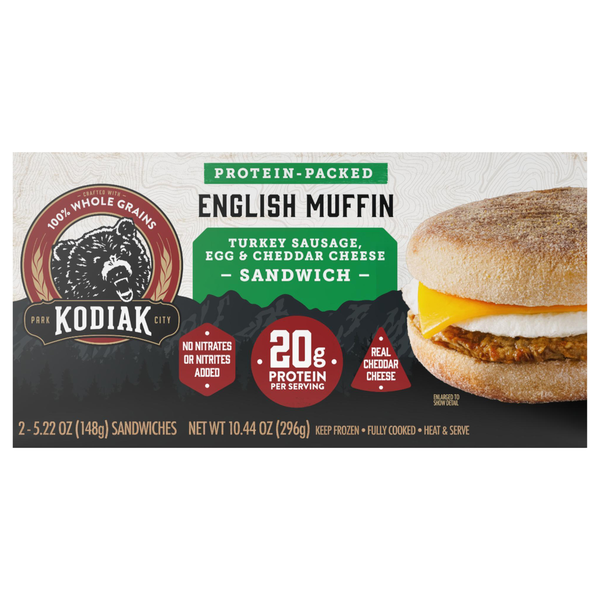 Kodiak English Muffin Turkey Sausage Egg & Cheese Sandwich - 2 ct Frozen
