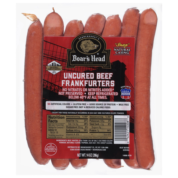 Boar's Head Uncured Beef Frankfurters - 7 ct