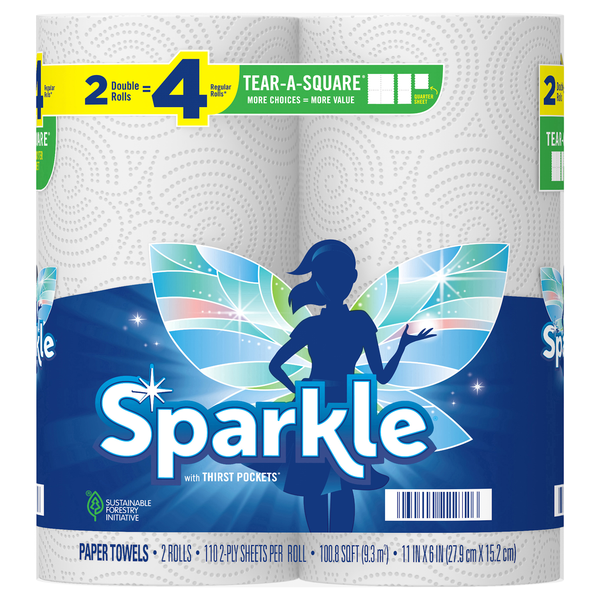 Sparkle Tear-A-Square White Double Rolls 2-Ply Paper Towels