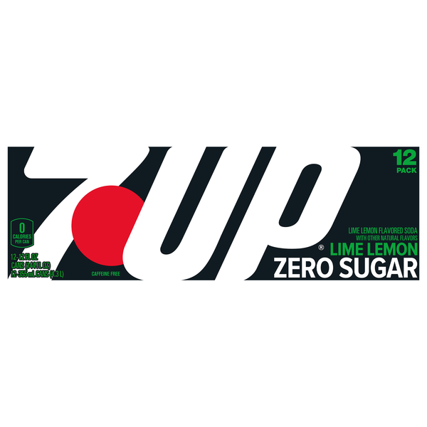 7UP Zero Sugar Lemon Lime Soda Caffeine Free - 12 pk