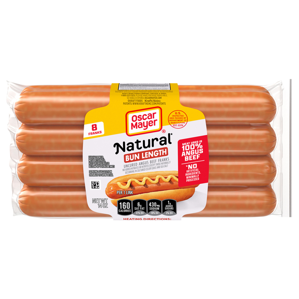 Oscar Mayer Natural Bun Length Uncured Angus Beef Franks - 8 ct