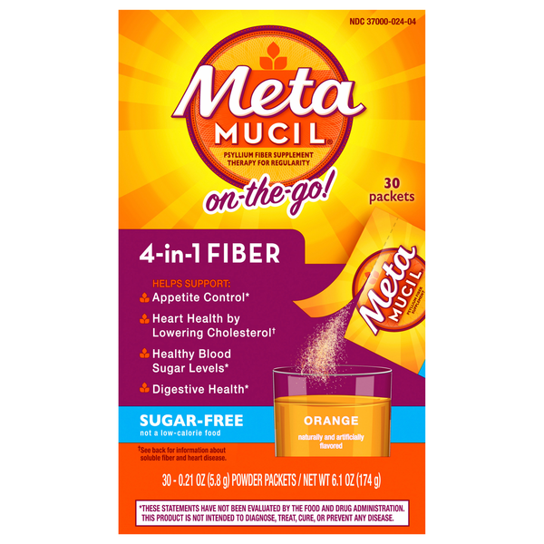 MetaMucil On-The-Go Orange 4-in-1 Fiber Psyllium Supplement Powder - 30 ct