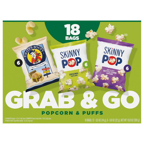 SkinnyPop & Pirate's Booty Grab & Go Popcorn & Puffs - 18 ct