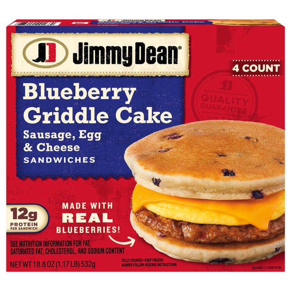 Jimmy Dean Sausage Egg & Cheese Blueberry Griddle Cake Sandwiches - 4 ct