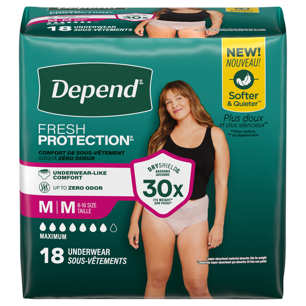 Depend Women's Fresh Protection Incontinence Underwear Maximum Blush M