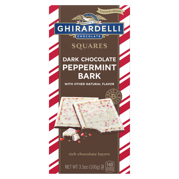 Ghirardelli Christmas Dark Chocolate Peppermint Bark Squares Candy