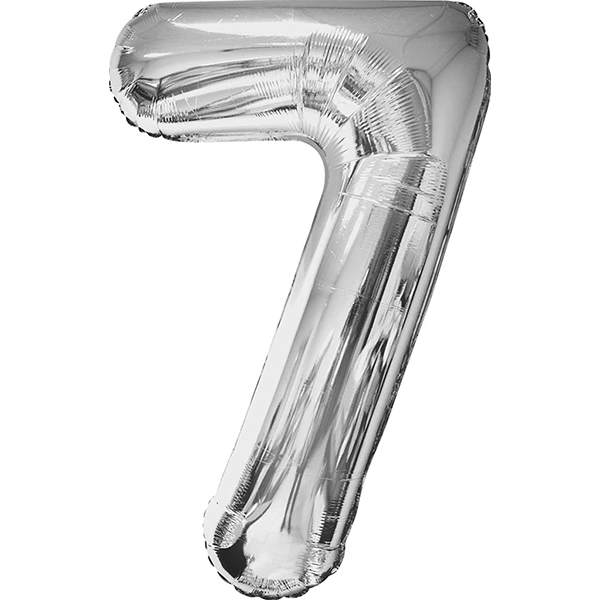 Shape Number 7 Silver Helium-Filled Balloon