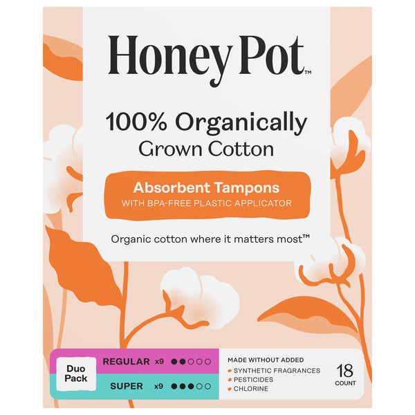 The Honey Pot 100% Organic Unscented Regular & Super Menstrual Tampons
