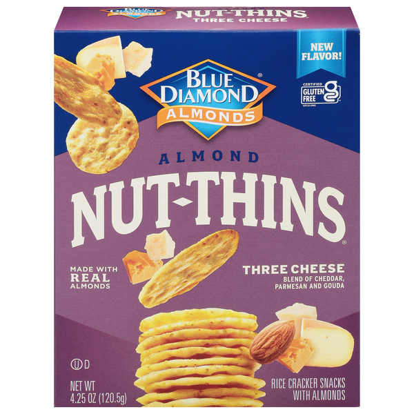 Save on Blue Diamond Almond NutThins Three Cheese Rice Cracker Snacks Order Online Delivery