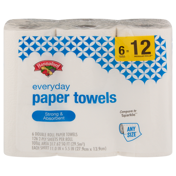 Hannaford Any Size Double Roll 2-Ply Everyday Paper Towels