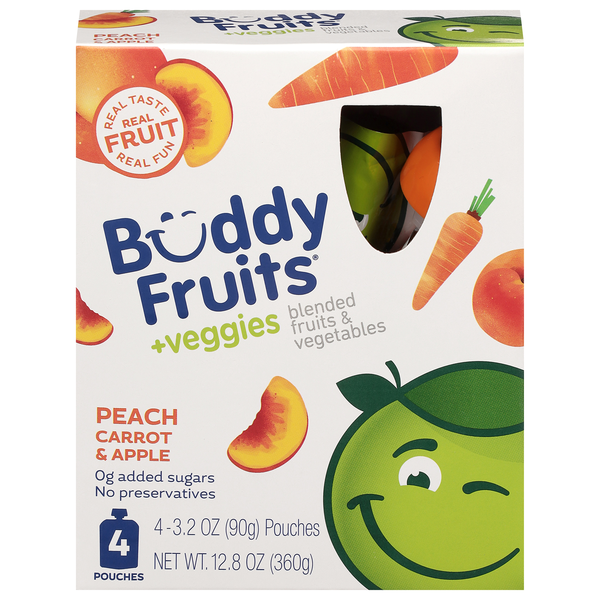 Buddy Fruits + Veggies Natural Peach Carrot & Apple Pouches - 4 ct