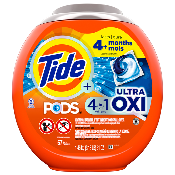 Tide Pods 4-in-1 Ultra Oxi Laundry Detergent Soap Packs - 57 ct