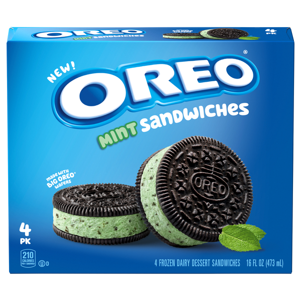 OREO Mint Frozen Dairy Dessert Sandwiches - 4 ct