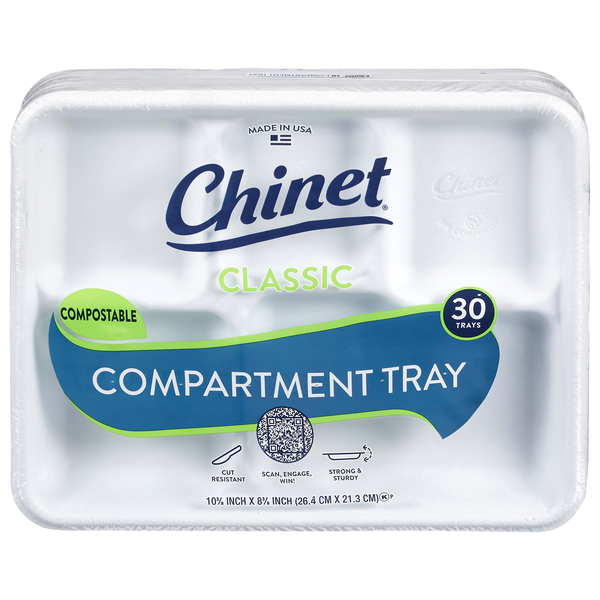 Chinet Classic White Compartment Paper Trays 10 3/8 x 8 3/8 Inch