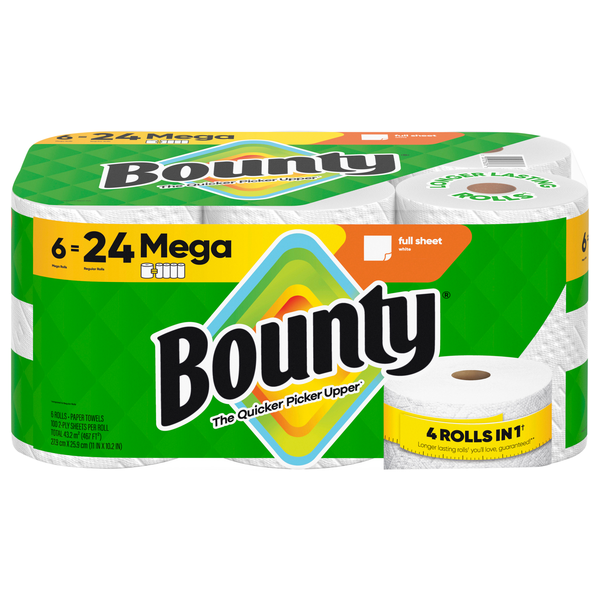 Bounty Full Sheet White Mega Roll Paper Towels - 6 ct