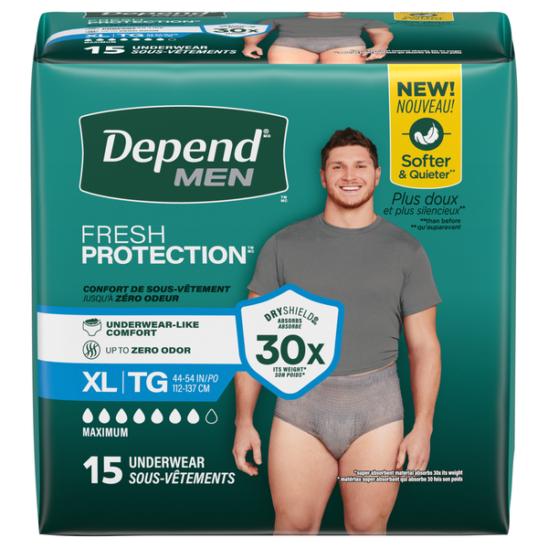Depend Men's Fresh Protection Incontinence Underwear Maximum XL Gray