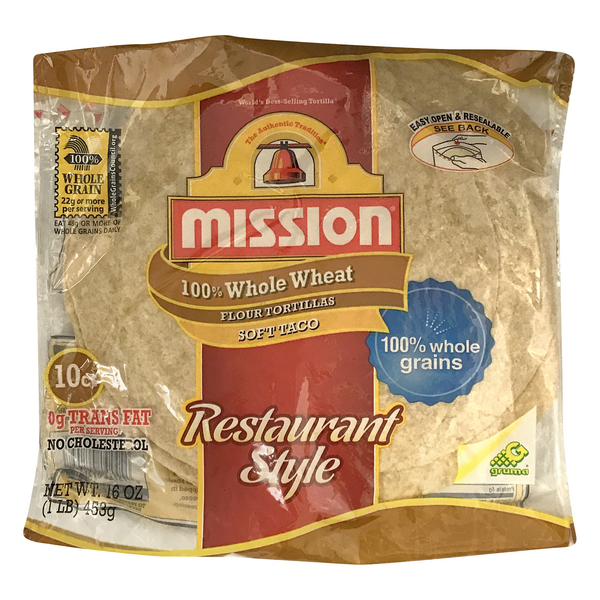 Mission Restaurant Style Soft Taco Whole Wheat Flour Tortillas 8 Inch 10ct