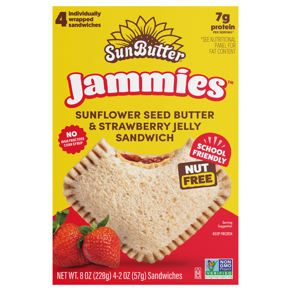 SunButter Jammies Nut Free Sunflower Butter/Strawberry Jelly Sandwich 4 ct