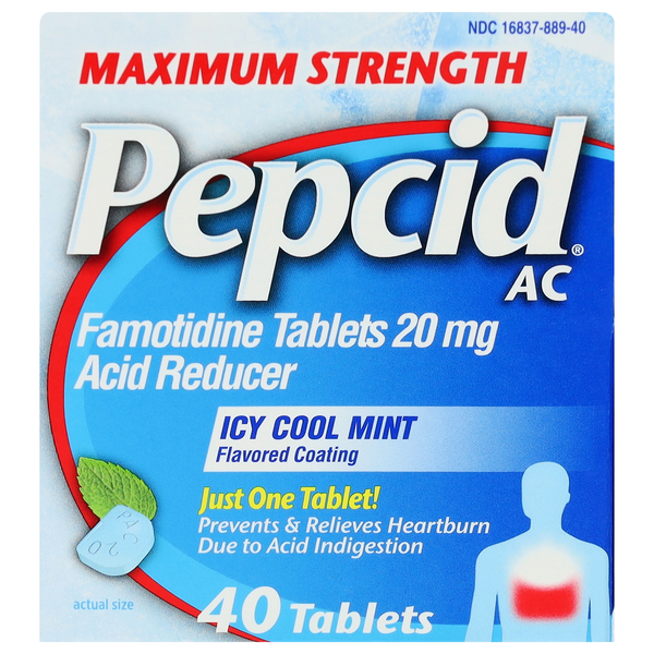Pepcid AC Maximum Strength Famotidine 20 mg Icy Cool Mint Tablets