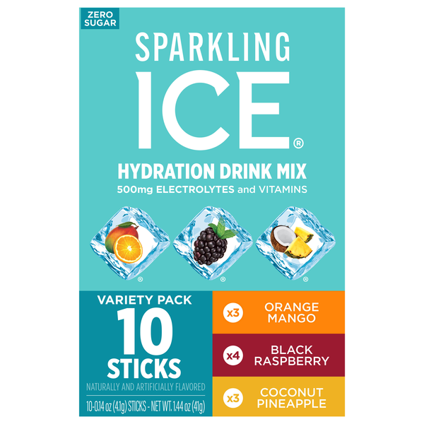 Sparkling Ice Orange Mango Black Raspberry Coconut Pineapple Mix - 10 ct