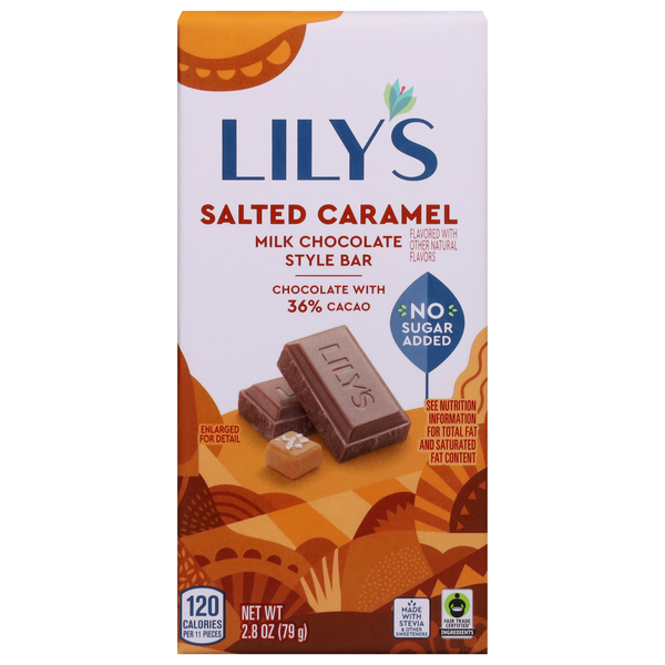Lily's Gluten Free No Sugar Added Salted Caramel Milk Chocolate Candy Bar