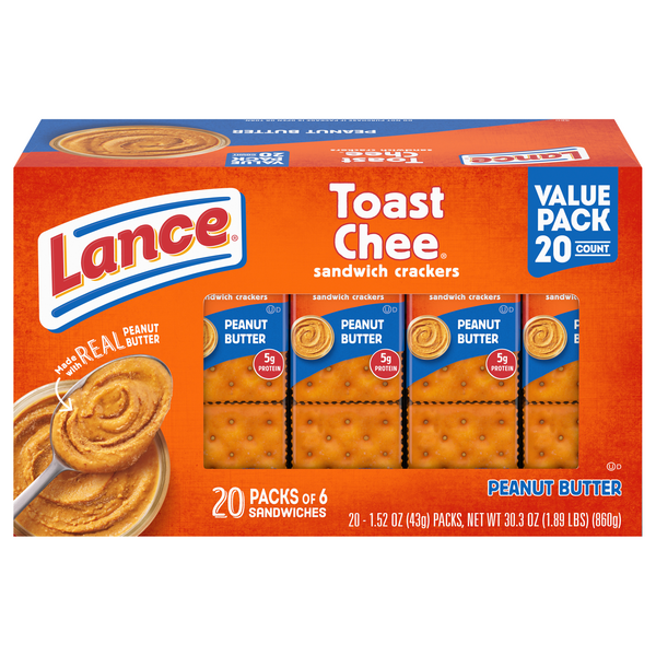 Lance Toast Chee Peanut Butter Sandwich Crackers Value Pack - 20 ct