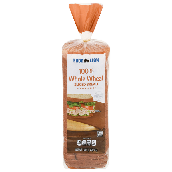 Food Lion Whole Grain 100% Whole Wheat Bread Sliced