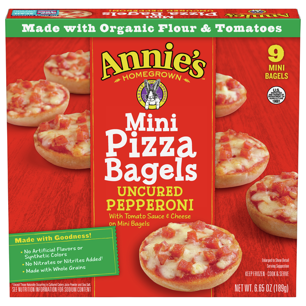 Annie's Homegrown Uncured Pepperoni Mini Pizza Bagels - 9 ct Frozen