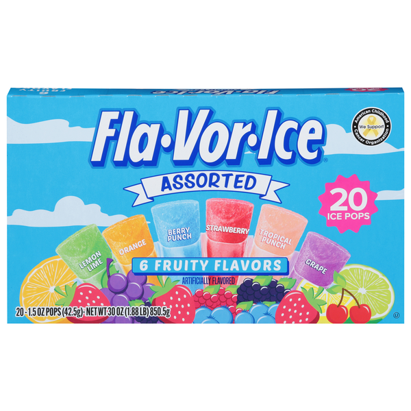 Fla-Vor-Ice Assorted Fruity Flavors Ice Pops - 20 ct