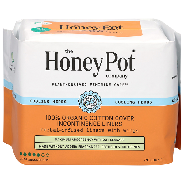 The Honey Pot Herbal Infused Incontinence Cotton Liners w/Wings Organic