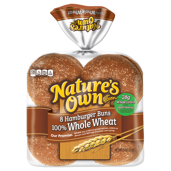 Nature's Own Whole Grain 100% Whole Wheat Hamburger Buns - 8 ct