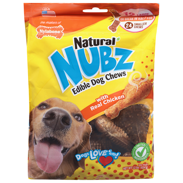 Nylabone Nubz Natural Chicken Flavor Large Edible Dog Chews - 12 ct
