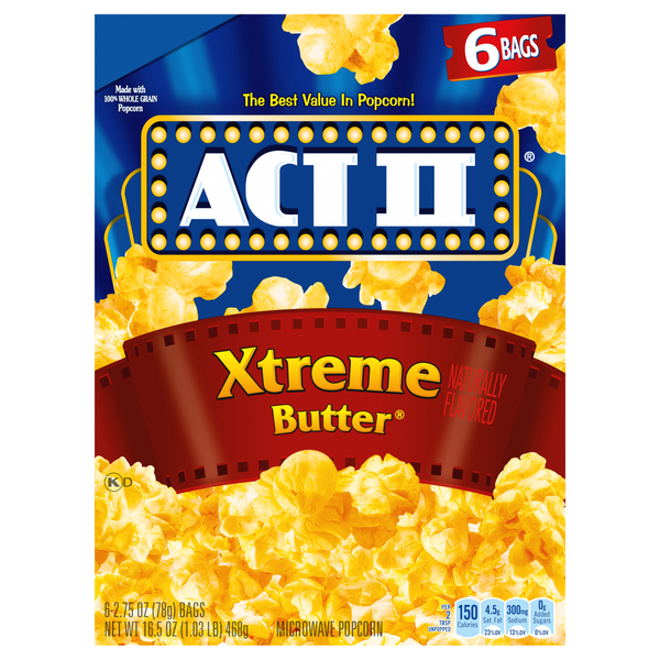 Act II Xtreme Butter Microwave Popcorn - 6 ct