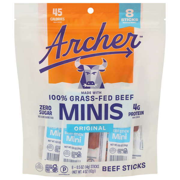 Country Archer Minis Grass-fed Beef Sticks Original Gluten Free - 8 ct