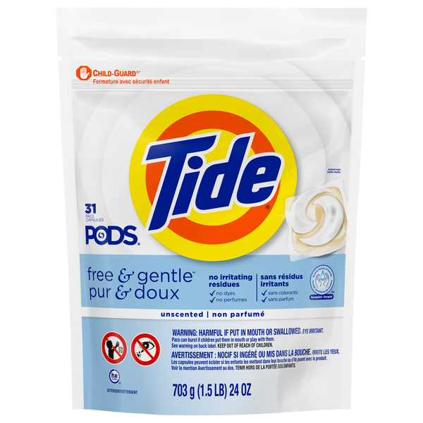 Tide Liquid Laundry Detergent Pacs Free & Gentle - 31 ct