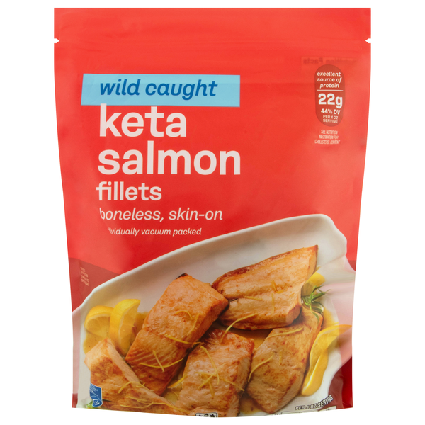 Our Brand Wild Caught Boneless Skin-On Keta Salmon Fillets Frozen