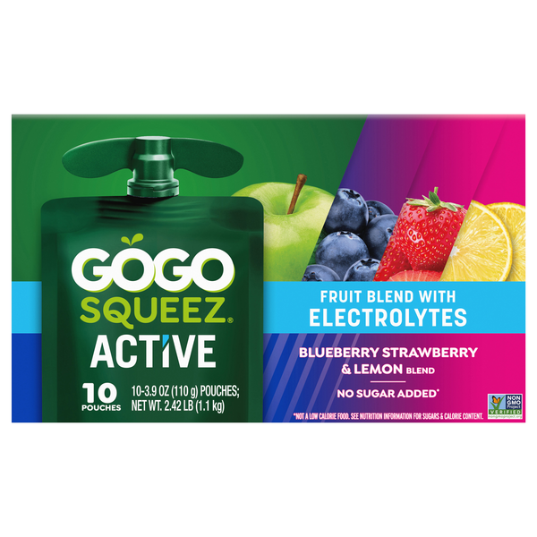 GoGo squeeZ Active Blueberry Strawberry & Lemon Fruit Pouches - 10 ct