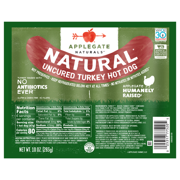 Applegate Natural Uncured Turkey Hot Dogs - 6 ct