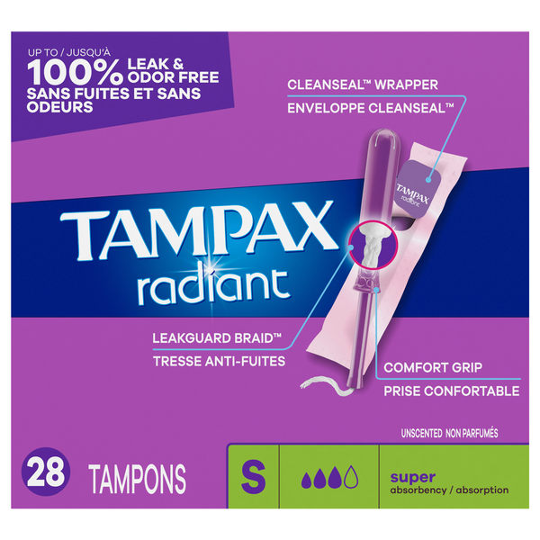 Tampax Radiant Unscented Super Tampons