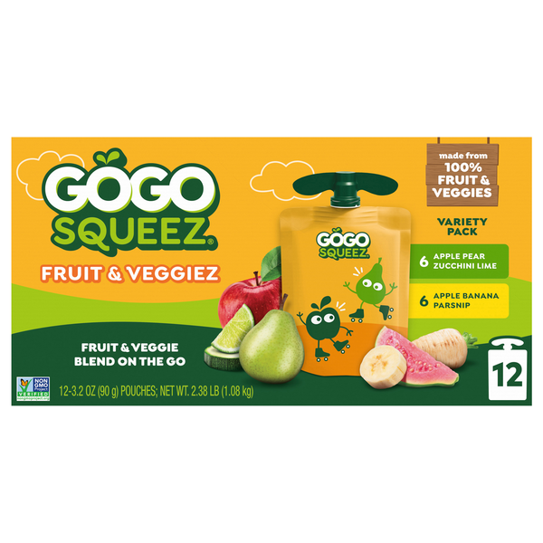 GoGo squeeZ Fruit & Veggiez Blend on the Go Pouches Variety Pack - 12 ct