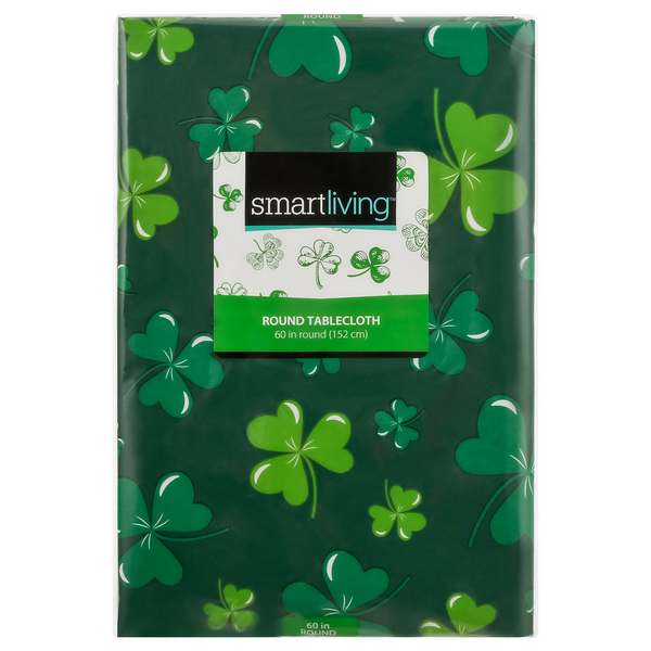 Smart Living Round St. Patrick's Day Tablecloth Green w/Shamrock 60 Inch