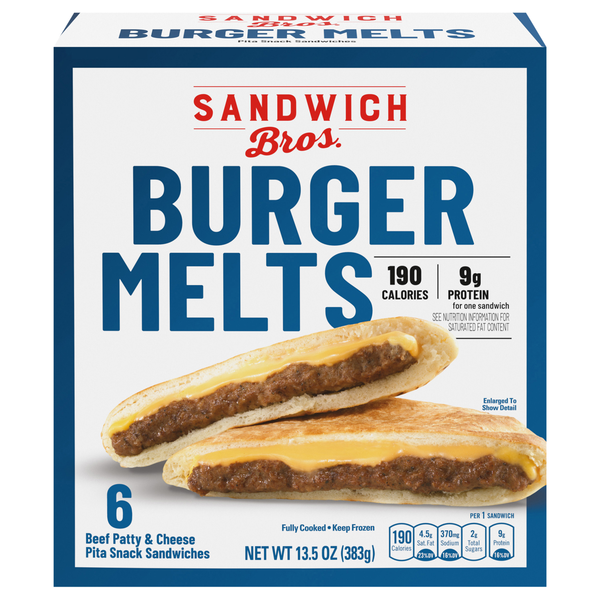 Sandwich Bros. Burger Melts Pita Snack Sandwiches - 6 ct Frozen